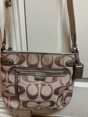 Coach Signature Crossbody in Beige, Taupe and Pink Trim